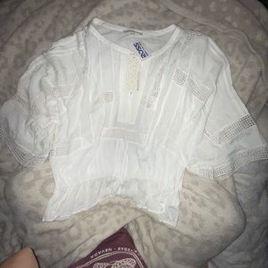*Brand new* white sheer cotton BoHo three-quarter top large.